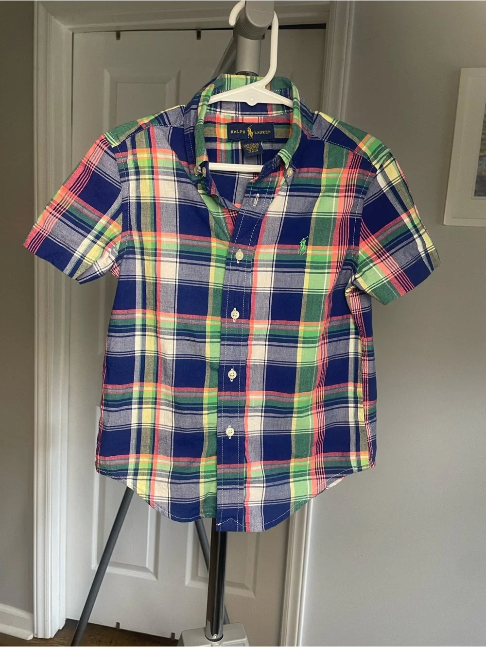 Ralph Lauren Navy, Green & Pink Plaid Short-Sleeve Button-Down